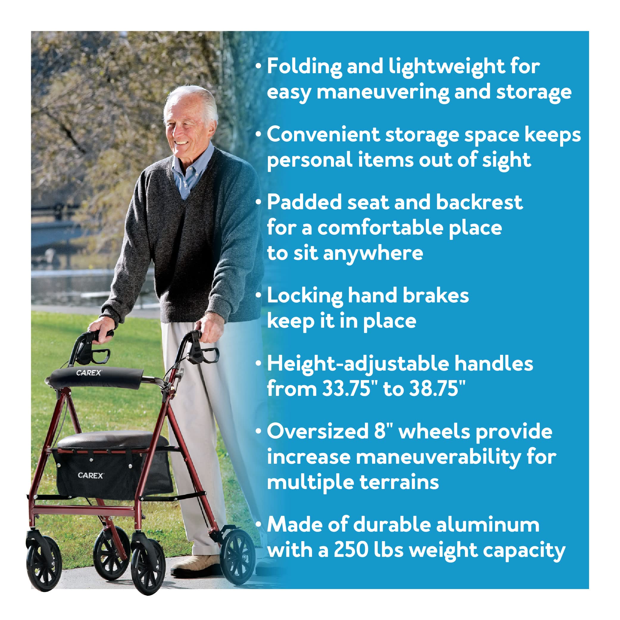 Foto 3 pulgar | Rollator Walker Carex En Altura Ajustable Con Asiento De 250 Libras - Venta Internacional.