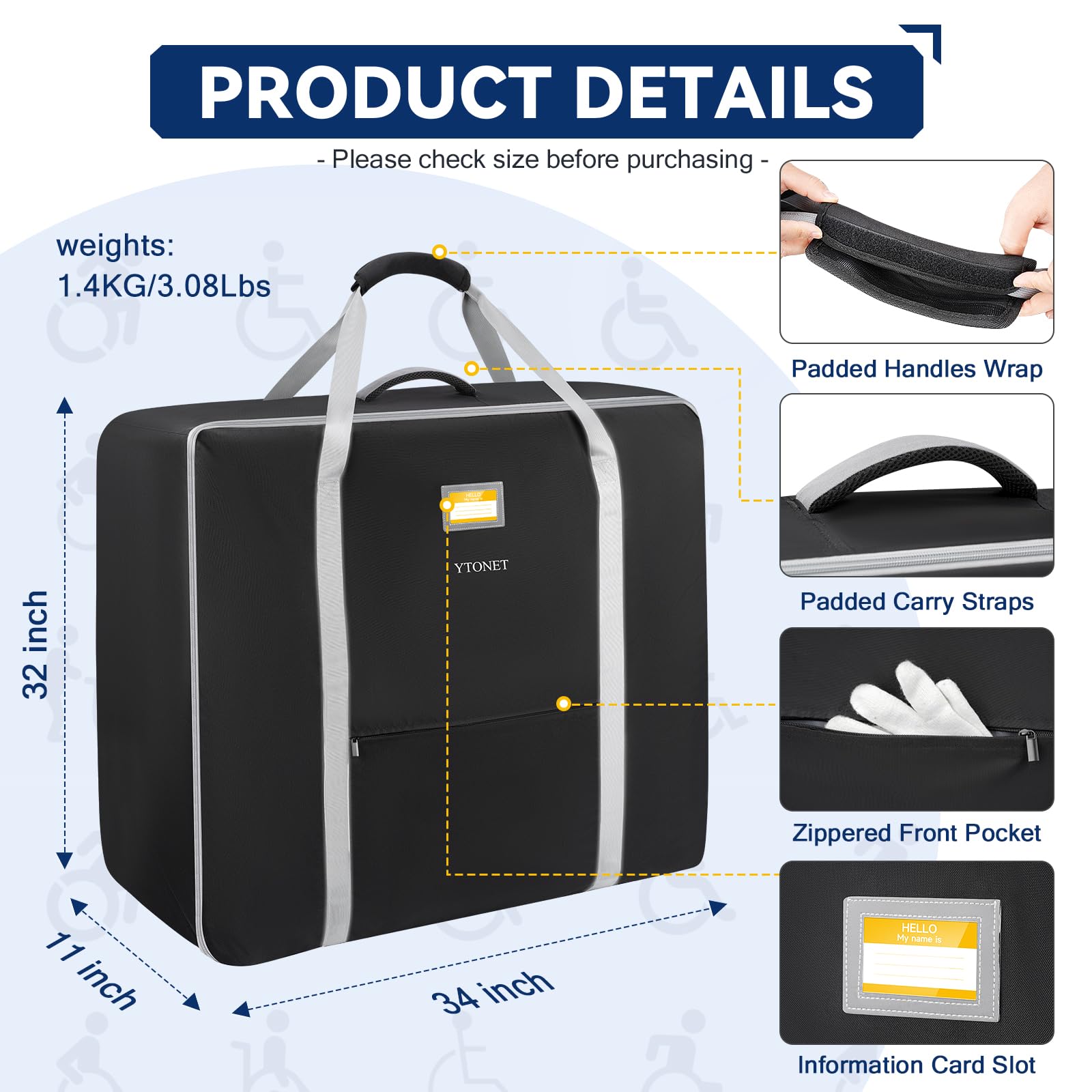 Foto 5 pulgar | Bolsa De Silla De Ruedas Ytonet Para Sillas De Ruedas Plegables 34 De Largo X 11 De Ancho X 32 De Alto - Venta Inte