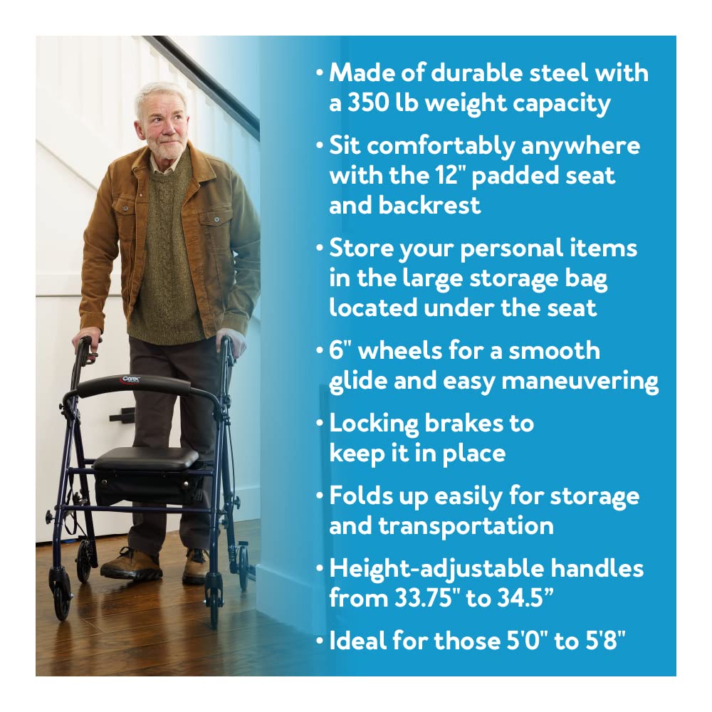 Foto 3 pulgar | Rollator Walker Carex Steel Con Asiento Y Ruedas  350 Libras - Venta Internacional.
