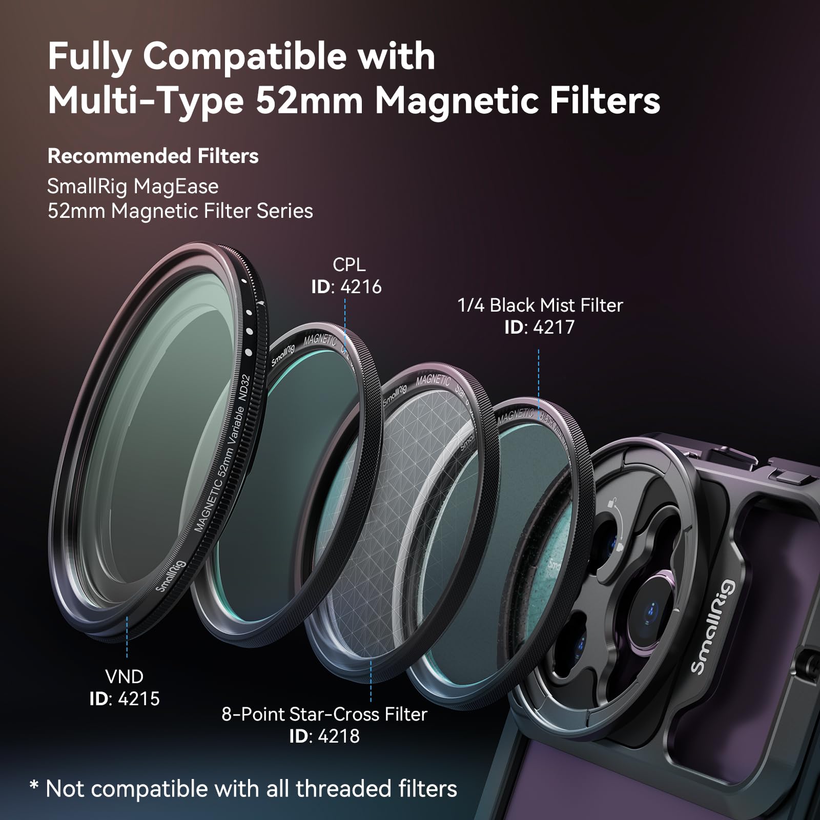 Foto 7 pulgar | Adaptador De Filtro Smallrig Magnético De 52 Mm Para Caja/funda De Teléfono - Venta Internacional.