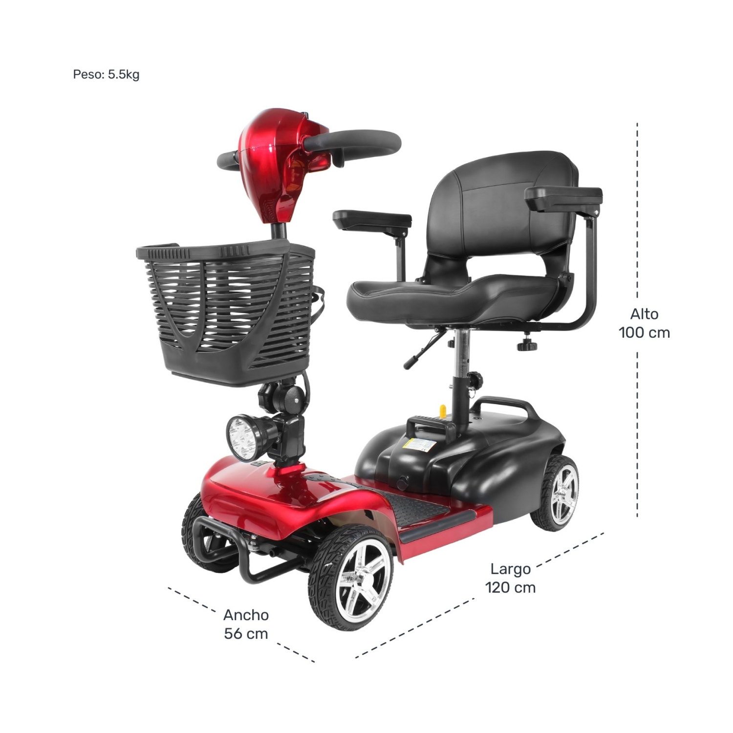 Foto 8 pulgar | Silla Ruedas Electrica Scooter Recargable Luz Led Plegable Rojo Nanofort
