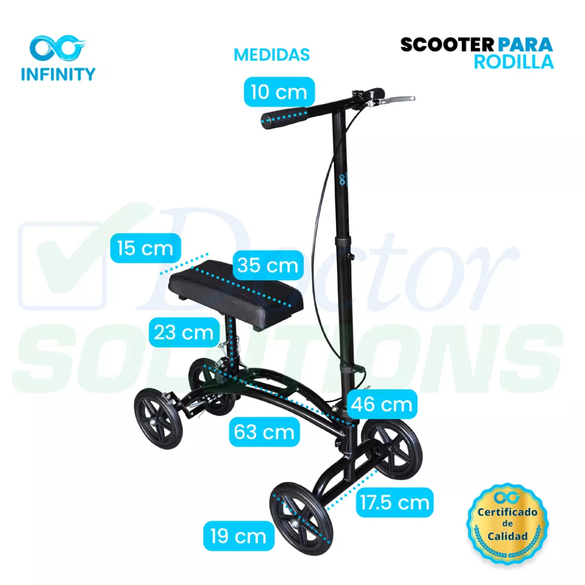 Foto 4 pulgar | Andadera Ortopédica para Rodilla Scooter Infinity Plegable y Ajustable en Altura Negro