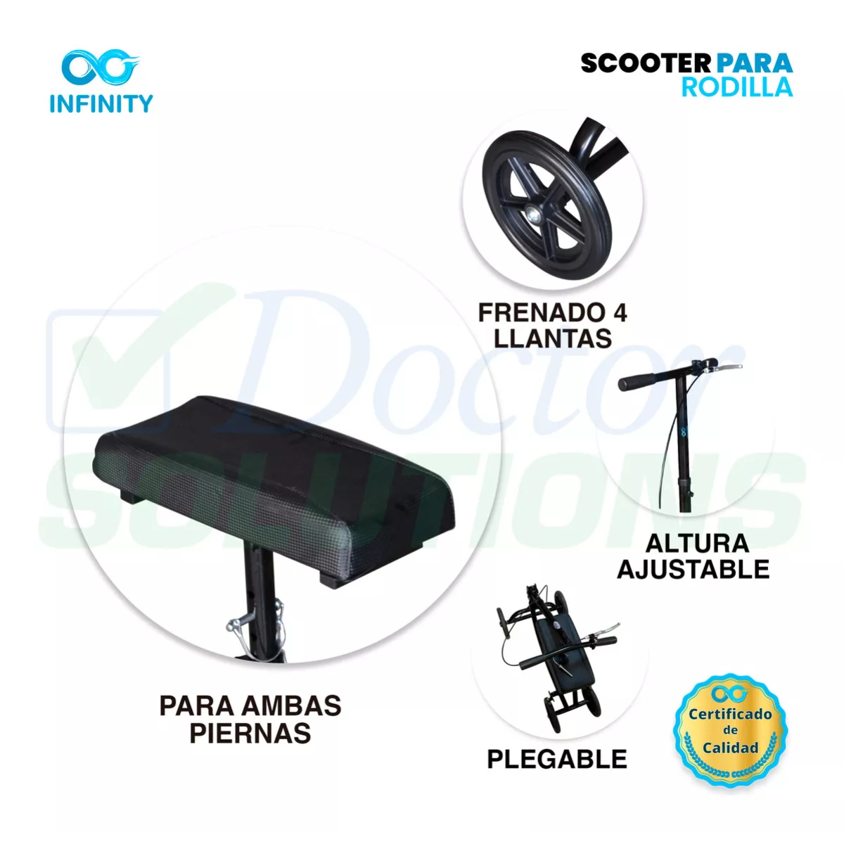 Foto 6 pulgar | Andadera Ortopédica para Rodilla Scooter Infinity Plegable y Ajustable en Altura Negro