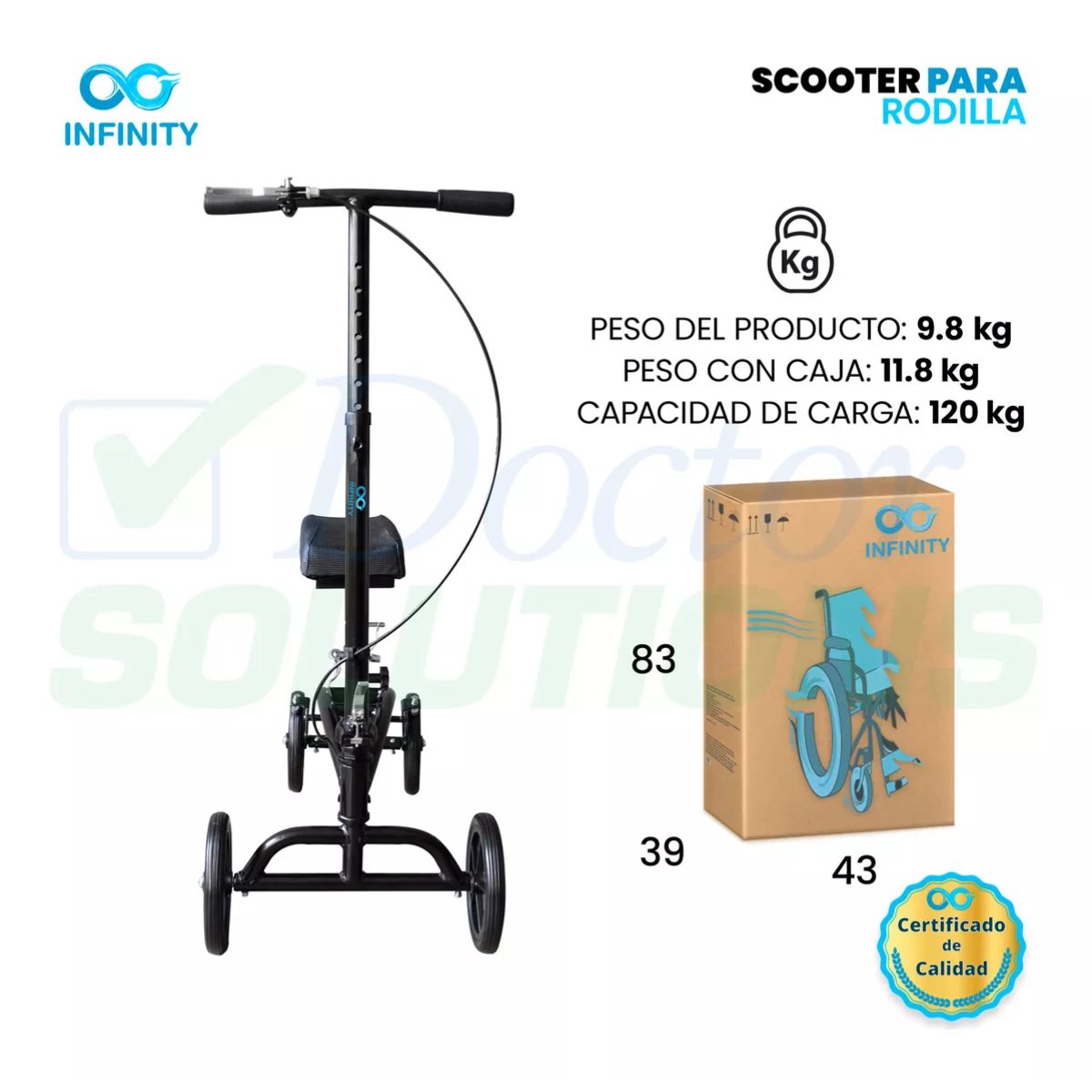 Foto 7 pulgar | Andadera Ortopédica para Rodilla Scooter Infinity Plegable y Ajustable en Altura Negro