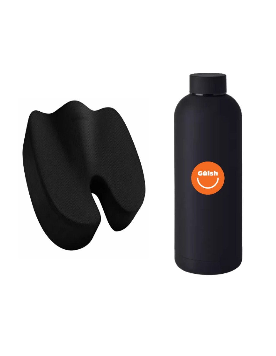 Cojín Ortopédico Para Silla Asiento Auto + Termo De Agua De Regalo Güish