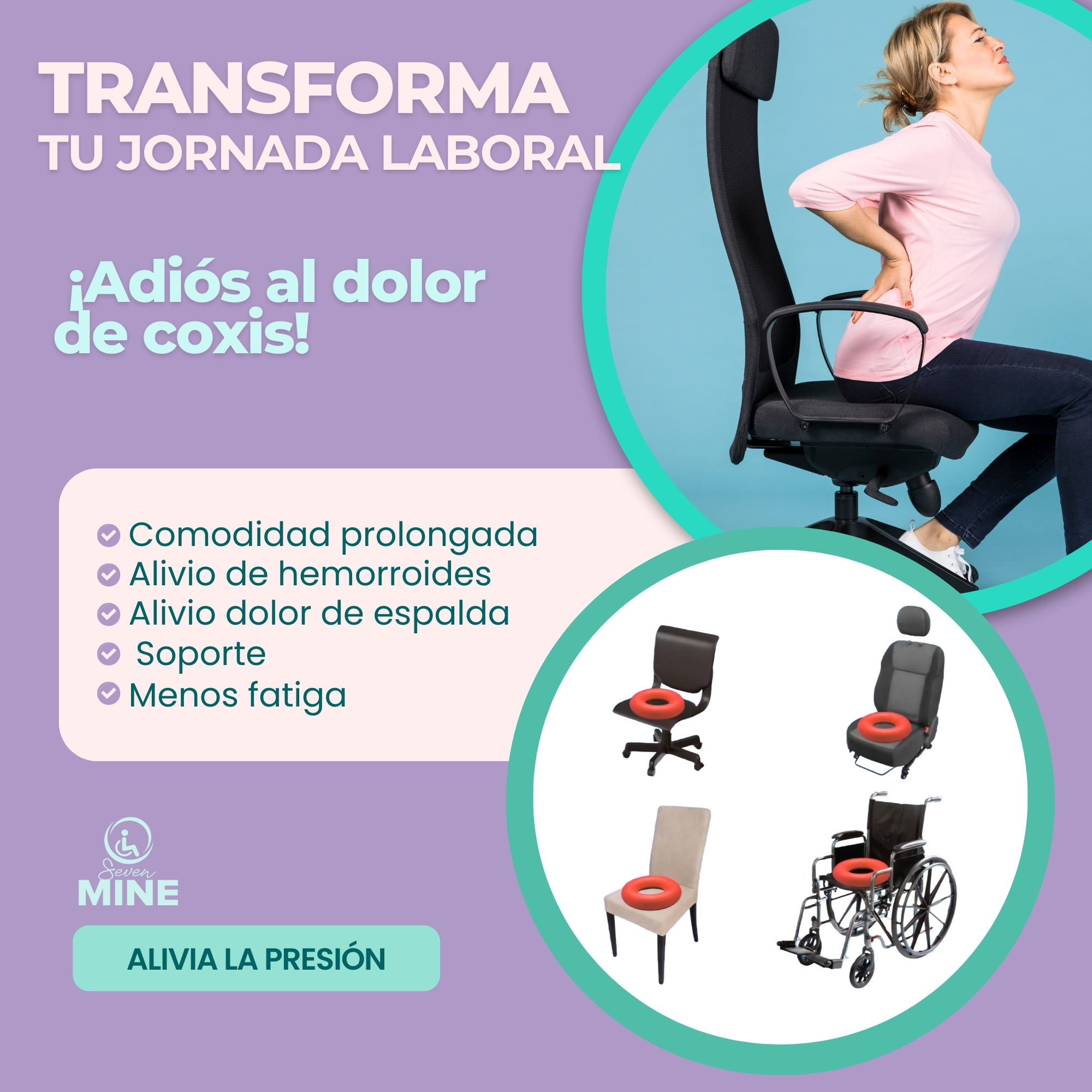 Foto 3 pulgar | Cojín Ortopédico Neumático De Hule Tipo Dona Para Sillas De Ruedas, Oficinas
