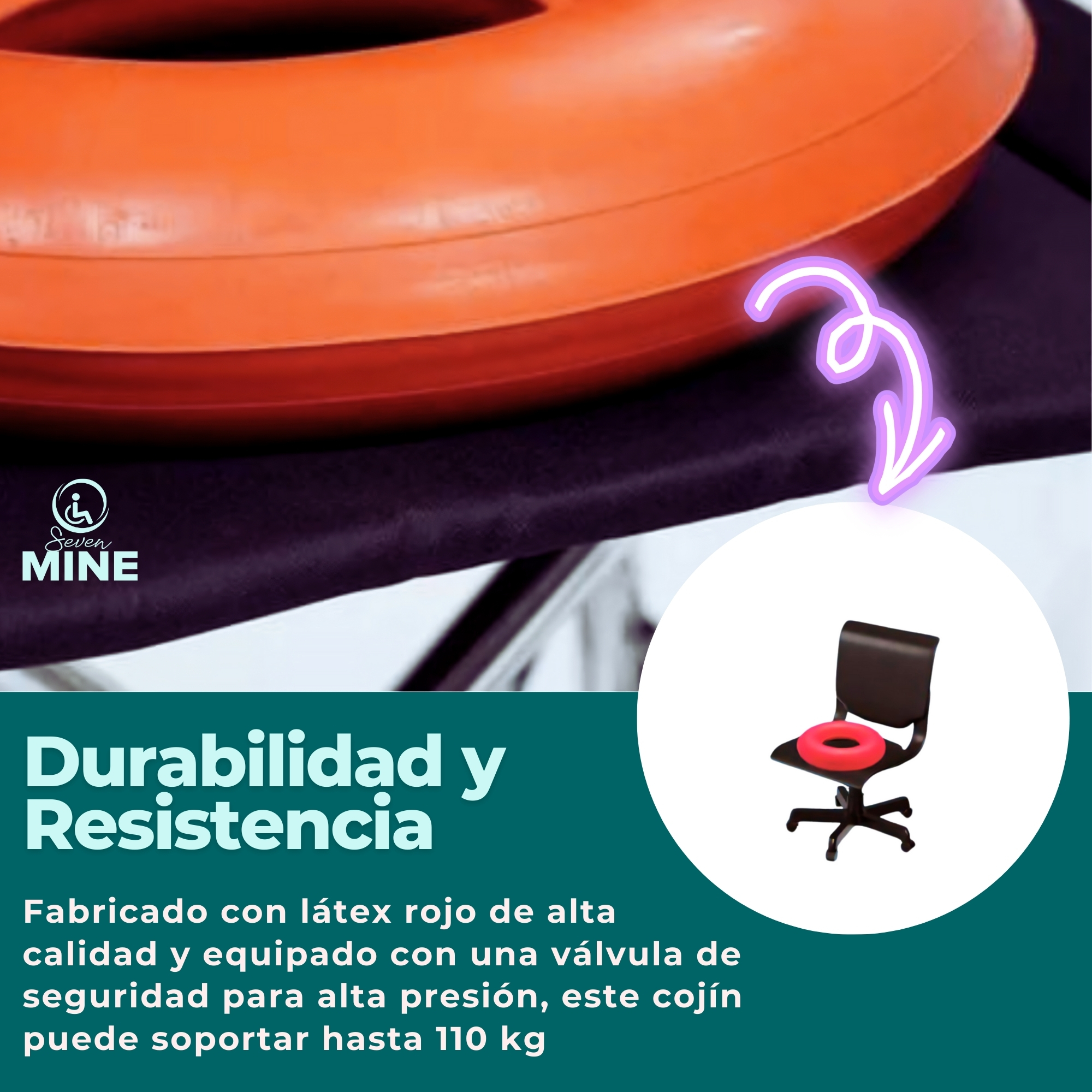 Foto 4 pulgar | Cojín Ortopédico Neumático De Hule Tipo Dona Para Sillas De Ruedas, Oficinas