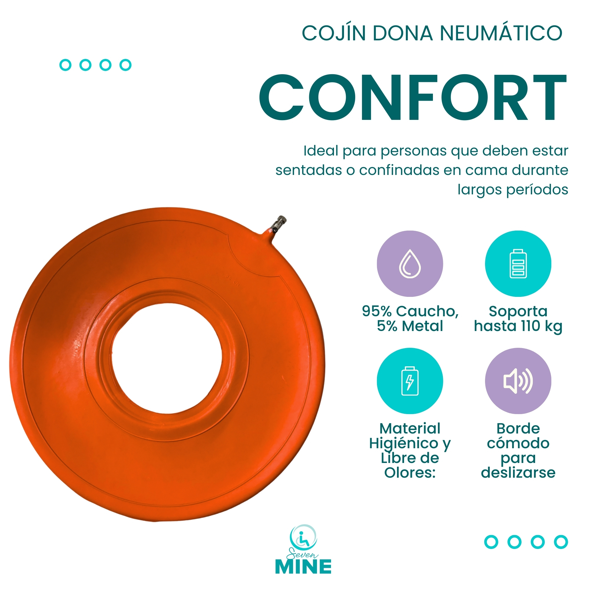 Foto 5 pulgar | Cojín Ortopédico Neumático De Hule Tipo Dona Para Sillas De Ruedas, Oficinas