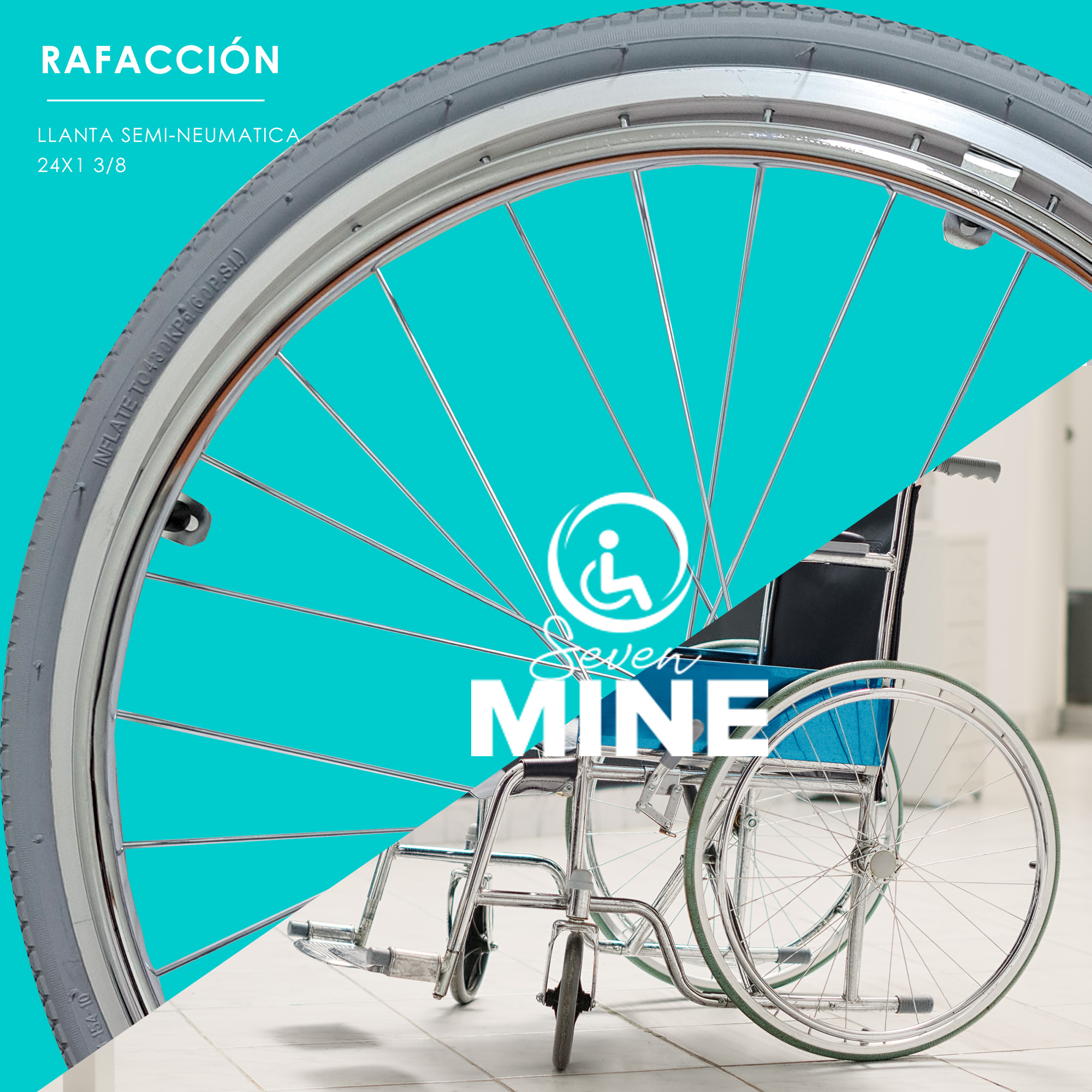 Foto 5 pulgar | Llanta Semineumática para Silla de Ruedas SC Super Confort 24x1 3/8 con Rin de Rayos Aluminio