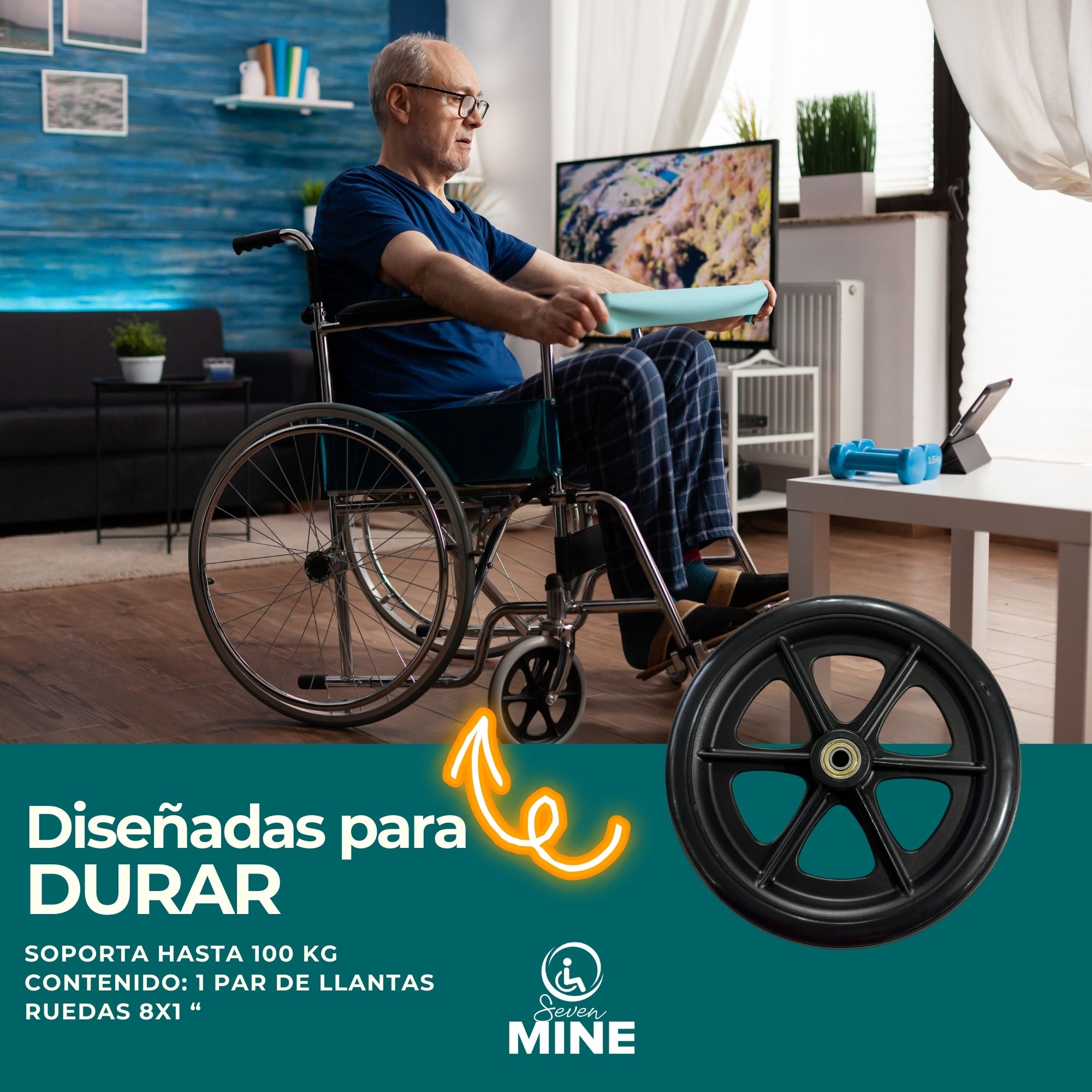 Foto 2 | Par de Llantas Ruedas 8x1 Rollator SC-W8N Refacción para Silla de Ruedas