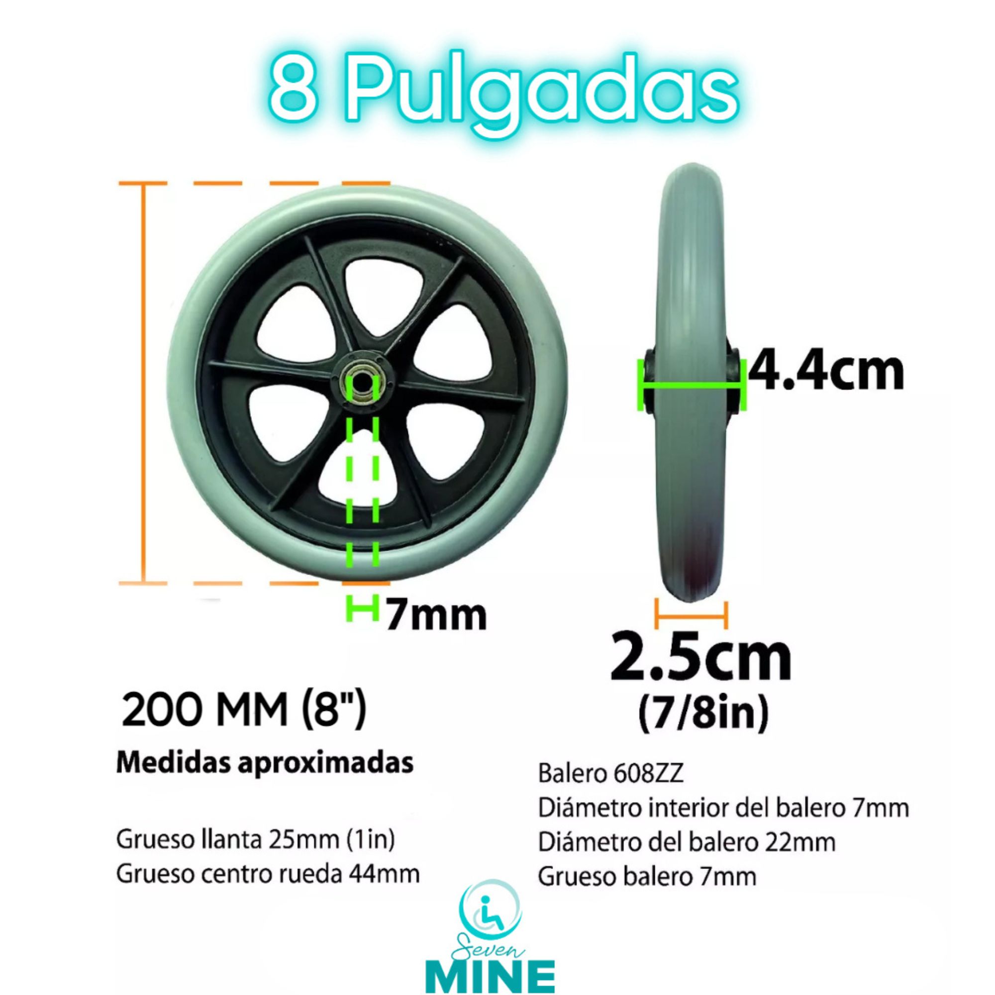 Foto 7 | Par de Llantas Ruedas 8x1 Rollator SC-W8N Refacción para Silla de Ruedas