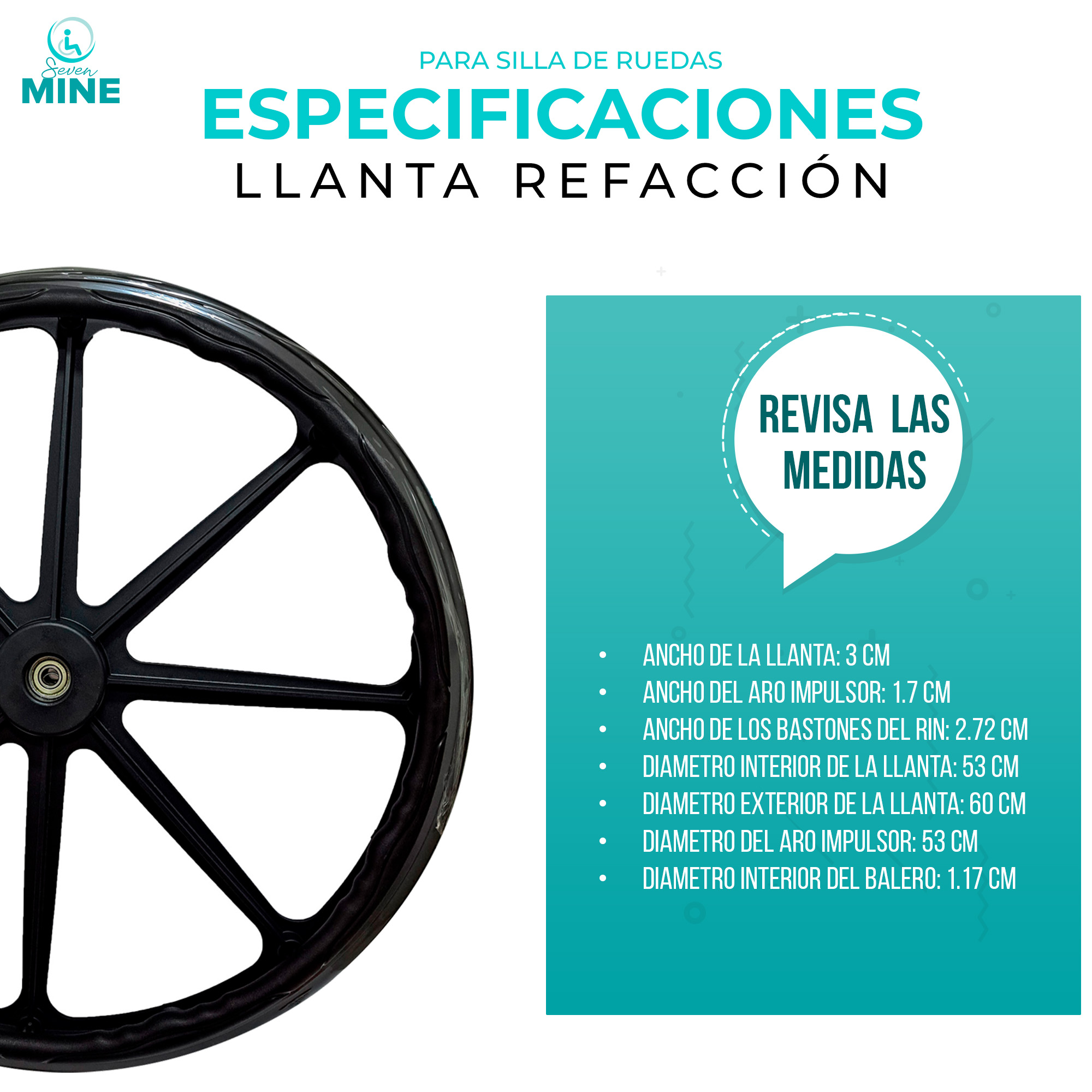 Foto 3 | Llanta para Silla de Ruedas Manual con Balero de Precisión SC Super Confort