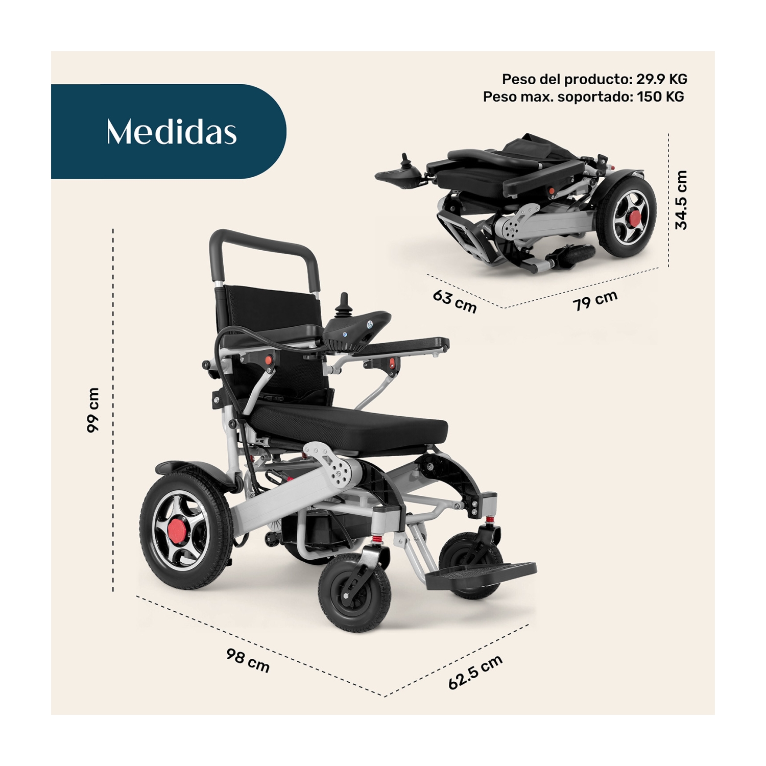 Foto 8 | Silla Ruedas Electrica Plegable Acero Controlador 5 Vel Nanofort