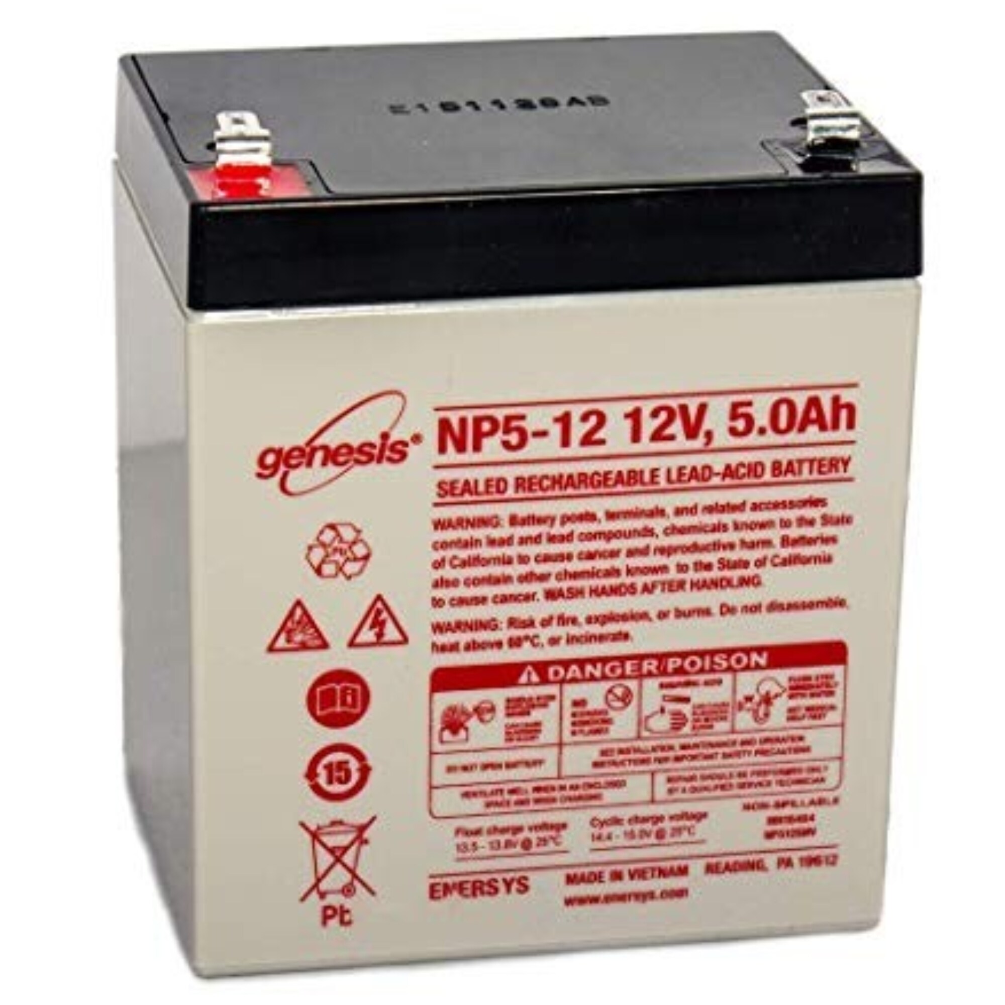 Bateria Genesis Sellada 12v- 5.0 Amp Para Grua Electrica $1,499