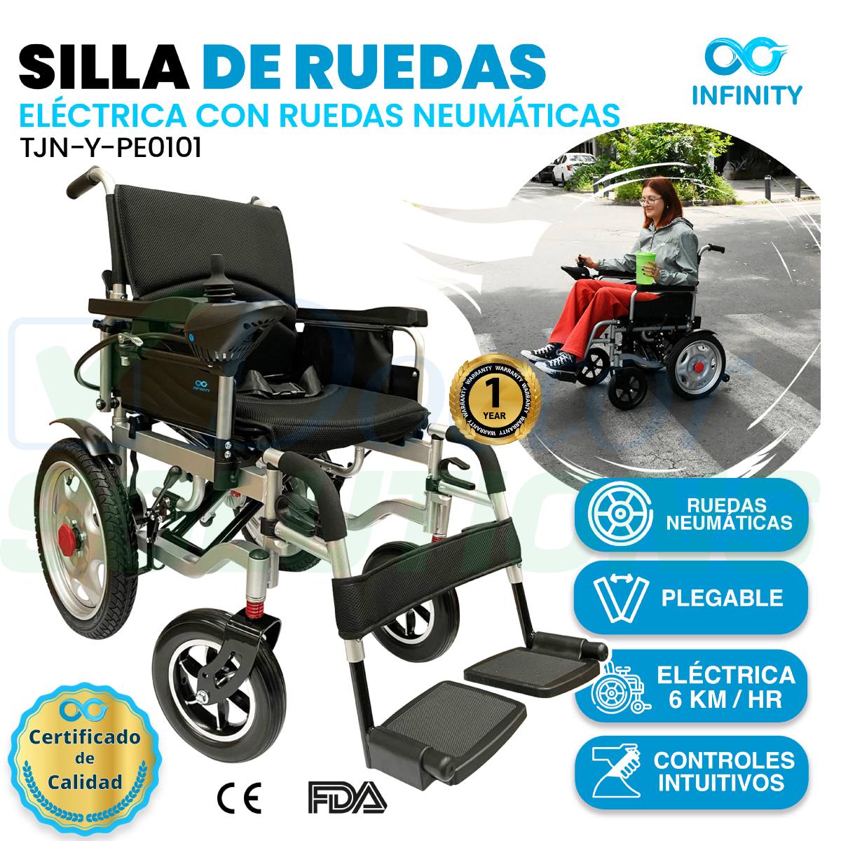 Foto 3 pulgar | Silla De Ruedas Eléctrica Todo Terreno Neumática Infinity, Plegable, Color Negro, Ambidiestra