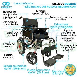Foto 3 | Silla De Ruedas Eléctrica Todo Terreno Neumática Infinity, Plegable, Color Negro, Ambidiestra