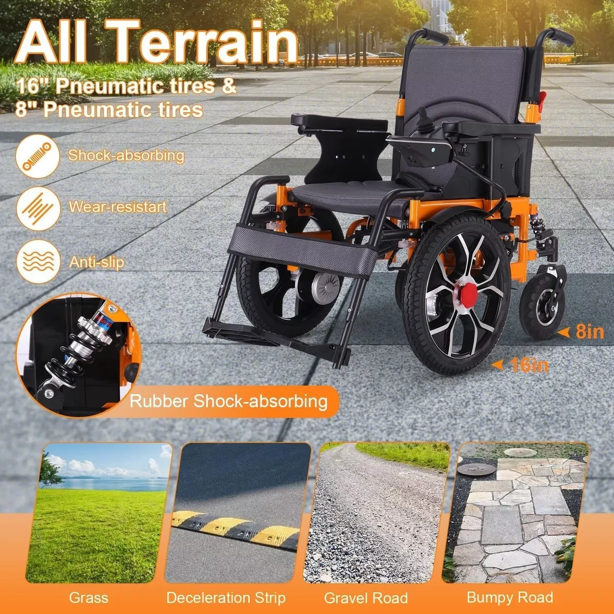 Foto 4 pulgar | Silla de Ruedas Eléctrica AIJIA EW8014 Todo Terreno Plegable con Doble Motor de 250W y 150 kg de Soporte