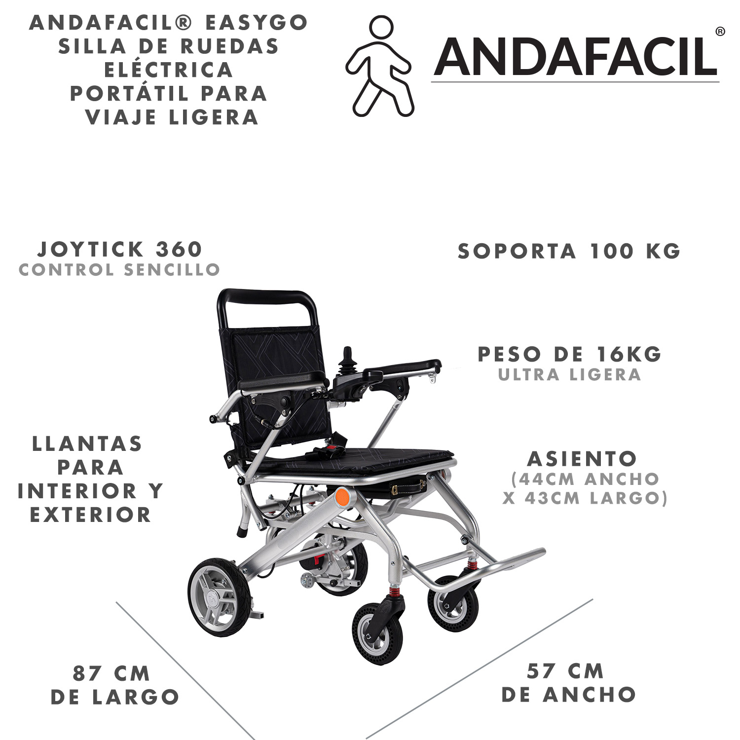 Foto 3 pulgar | Silla de Ruedas Andafacil Eléctrica