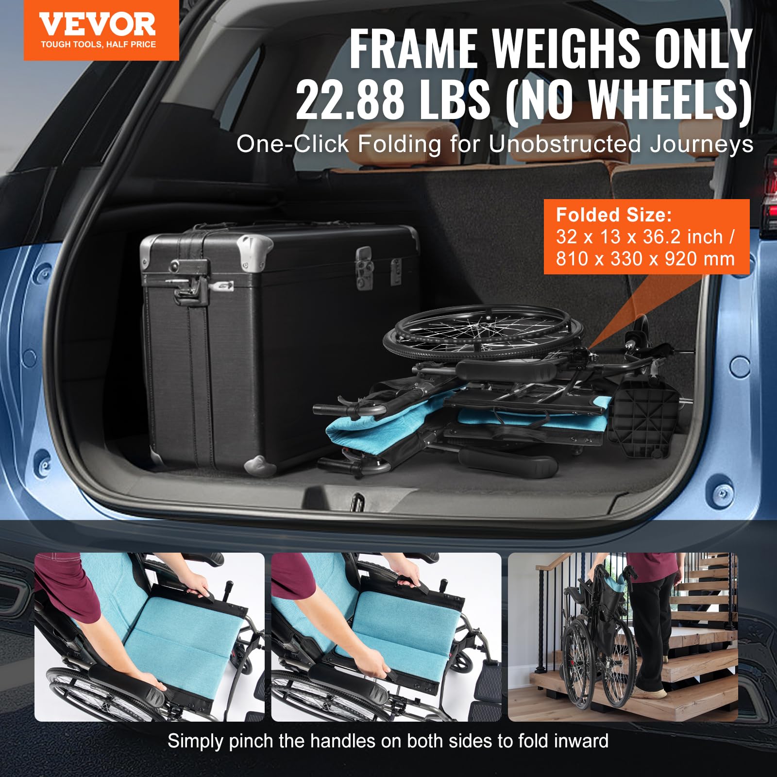 Foto 3 pulgar | Silla De Ruedas Vevor De Aleación De Aluminio Ultraligera De 250 Kg - Venta Internacional.