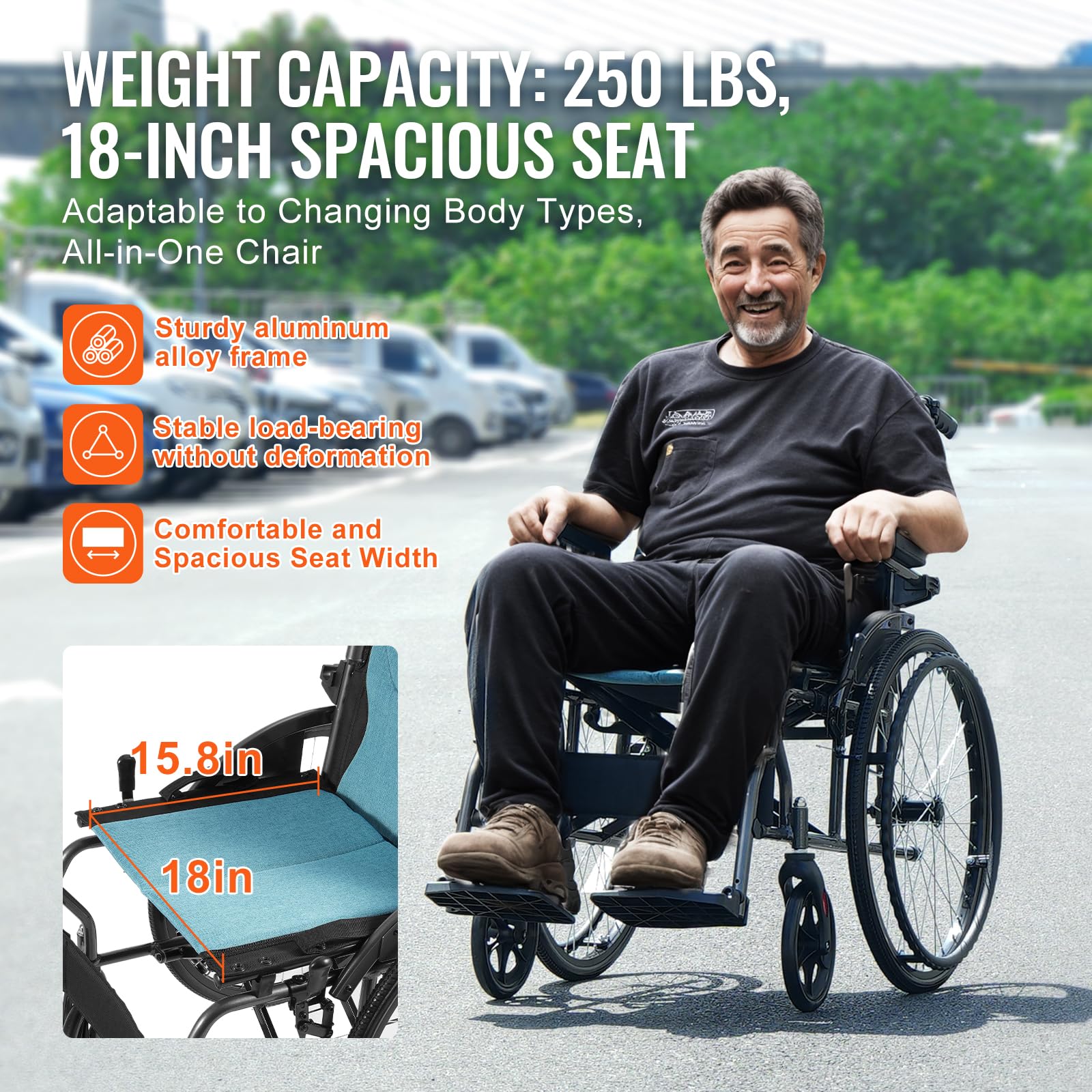 Foto 6 pulgar | Silla De Ruedas Vevor De Aleación De Aluminio Ultraligera De 250 Kg - Venta Internacional.