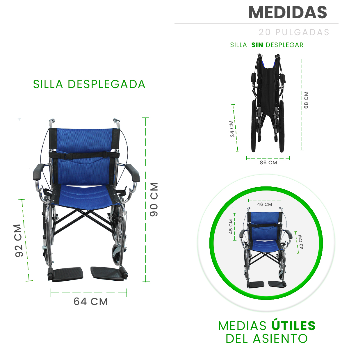 Foto 3 pulgar | Silla de Ruedas Linium 16 Pulgadas Ligera Plegable Azul