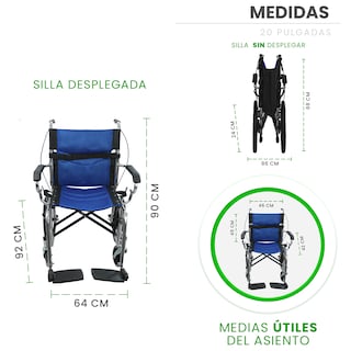 Foto 2 | Silla de Ruedas Linium 16 Pulgadas Ligera Plegable Azul