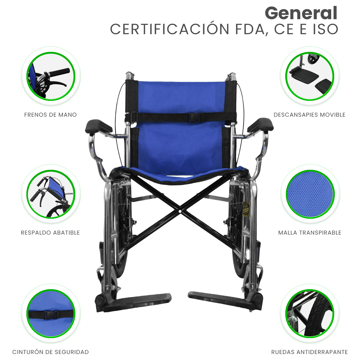 Foto 4 pulgar | Silla de Ruedas Linium 16 Pulgadas Ligera Plegable Azul