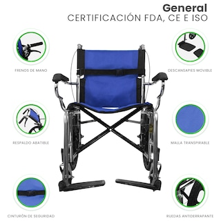 Foto 3 | Silla de Ruedas Linium 16 Pulgadas Ligera Plegable Azul