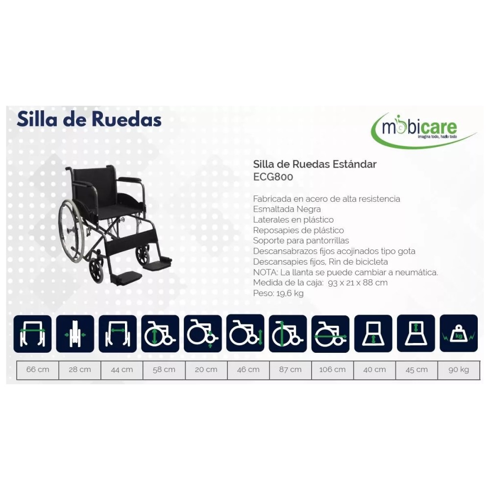 Foto 3 pulgar | Silla De Ruedas Mobicare Acero Económica Cinturón Ecg800 color Negro