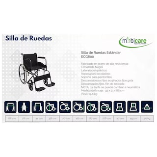 Foto 2 | Silla De Ruedas Mobicare Acero Económica Cinturón Ecg800 color Negro