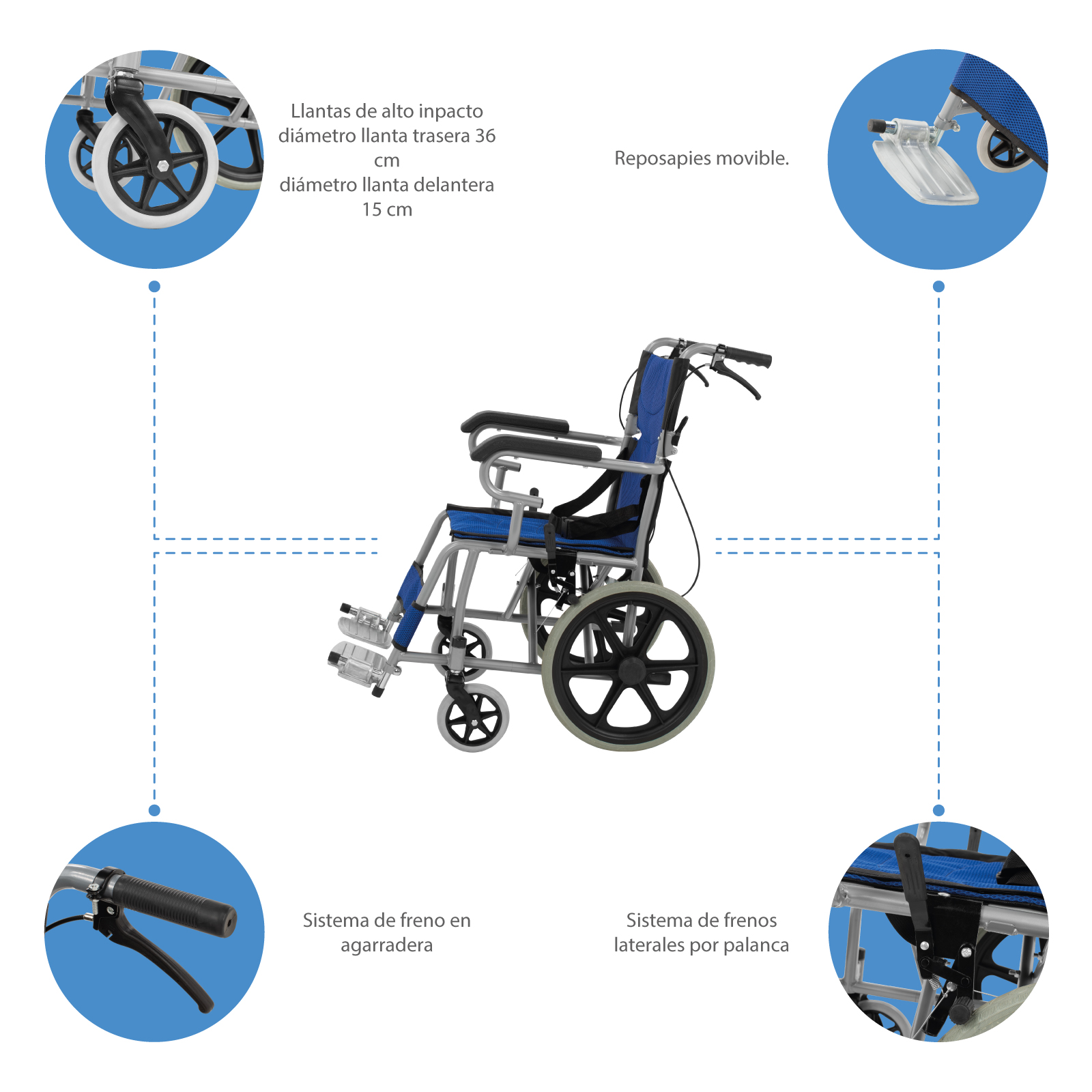 Foto 9 pulgar | Silla de Ruedas Juvenil Onof Onsr-09 Plegable de Transportador color Azul