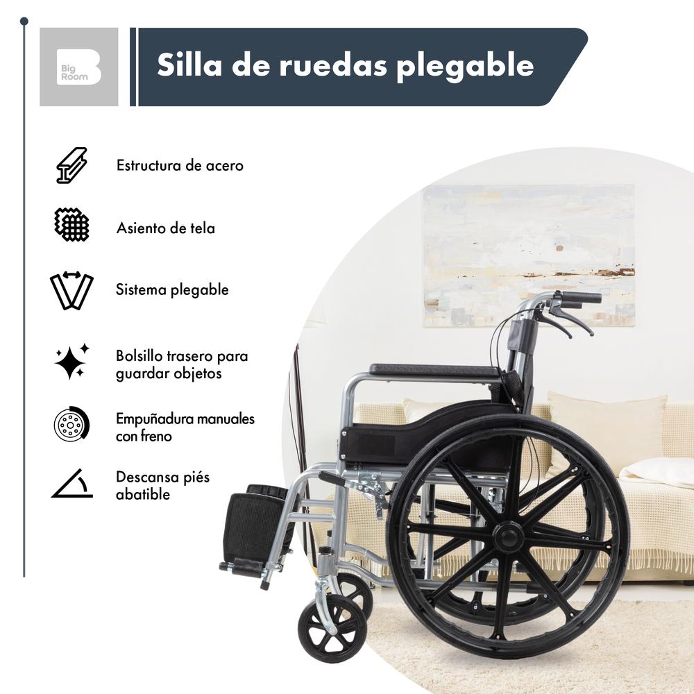 Foto 3 pulgar | Silla De Ruedas Ligera Plegable Traslado Compacta Con Freno