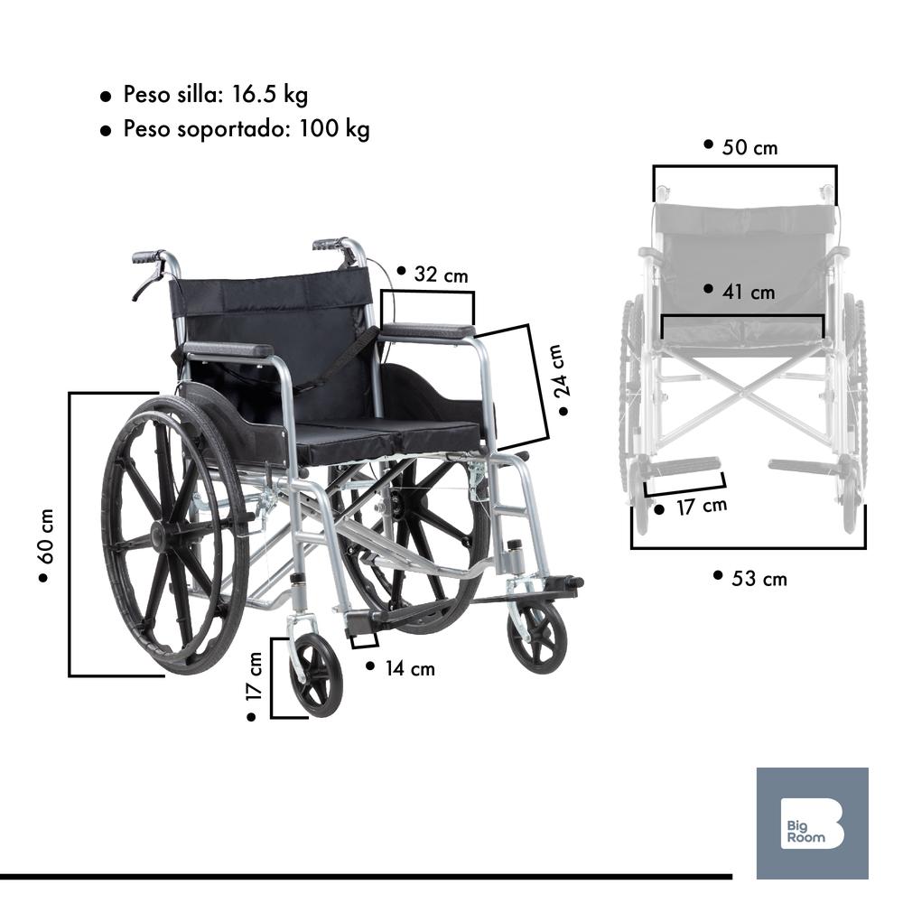 Foto 5 pulgar | Silla De Ruedas Ligera Plegable Traslado Compacta Con Freno