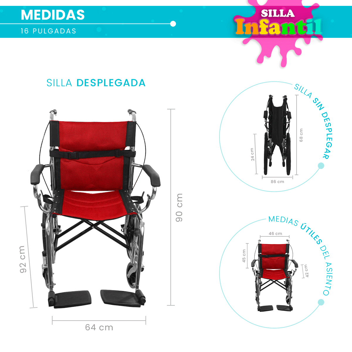 Foto 3 pulgar | Silla De Ruedas Linium Premium Plegable Ligera Infantil Pediátrica Roja