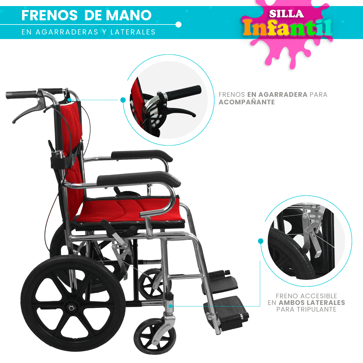 Foto 5 pulgar | Silla De Ruedas Linium Premium Plegable Ligera Infantil Pediátrica Roja