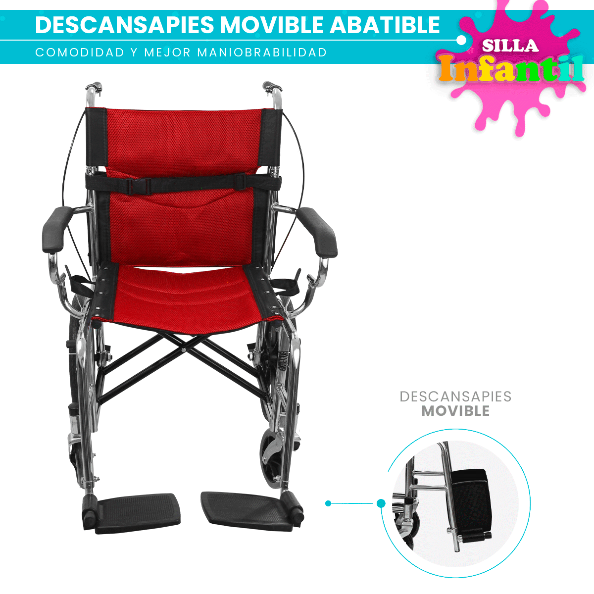 Foto 6 pulgar | Silla De Ruedas Linium Premium Plegable Ligera Infantil Pediátrica Roja