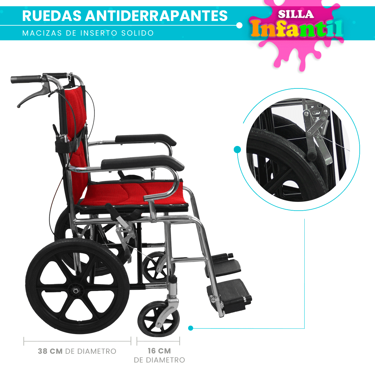 Foto 7 pulgar | Silla De Ruedas Linium Premium Plegable Ligera Infantil Pediátrica Roja