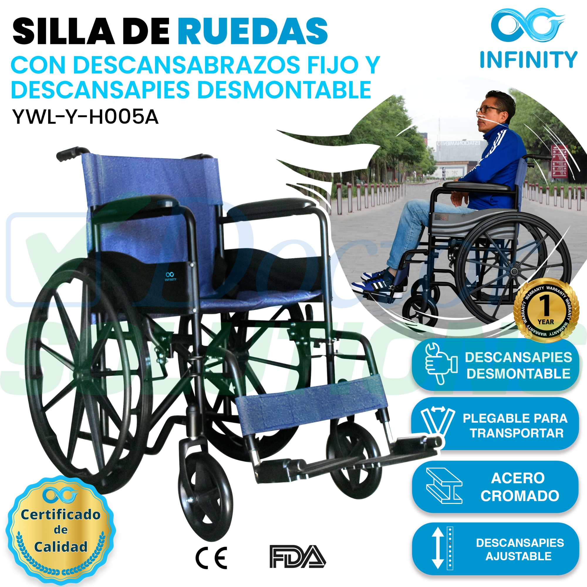 Foto 3 pulgar | Silla de Ruedas Infinity Plegable Todoterreno Compacta Azul