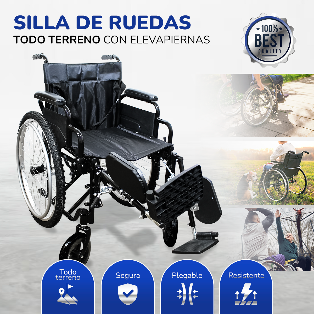 Foto 3 pulgar | Silla de Ruedas Todo Terreno con Elevapiernas y Bolsa Trasera