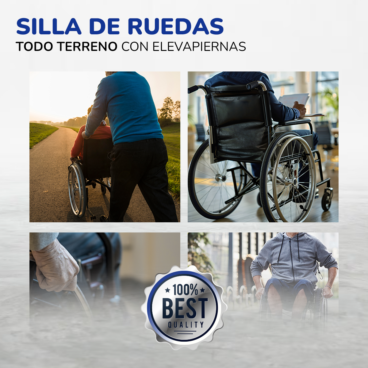 Foto 5 pulgar | Silla de Ruedas Todo Terreno con Elevapiernas y Bolsa Trasera