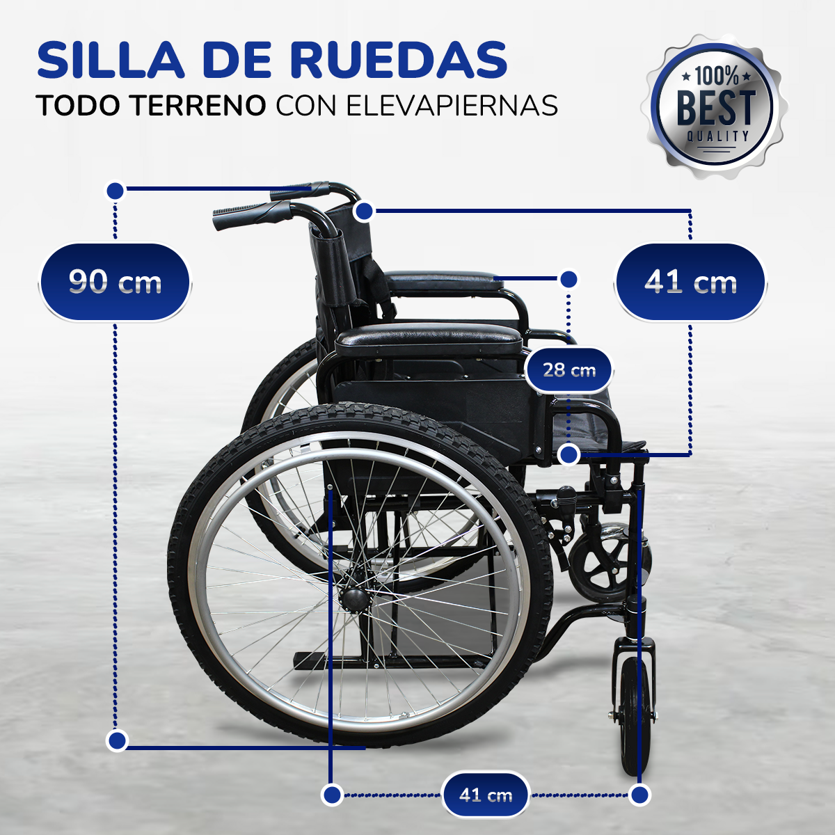 Foto 6 pulgar | Silla de Ruedas Todo Terreno con Elevapiernas y Bolsa Trasera