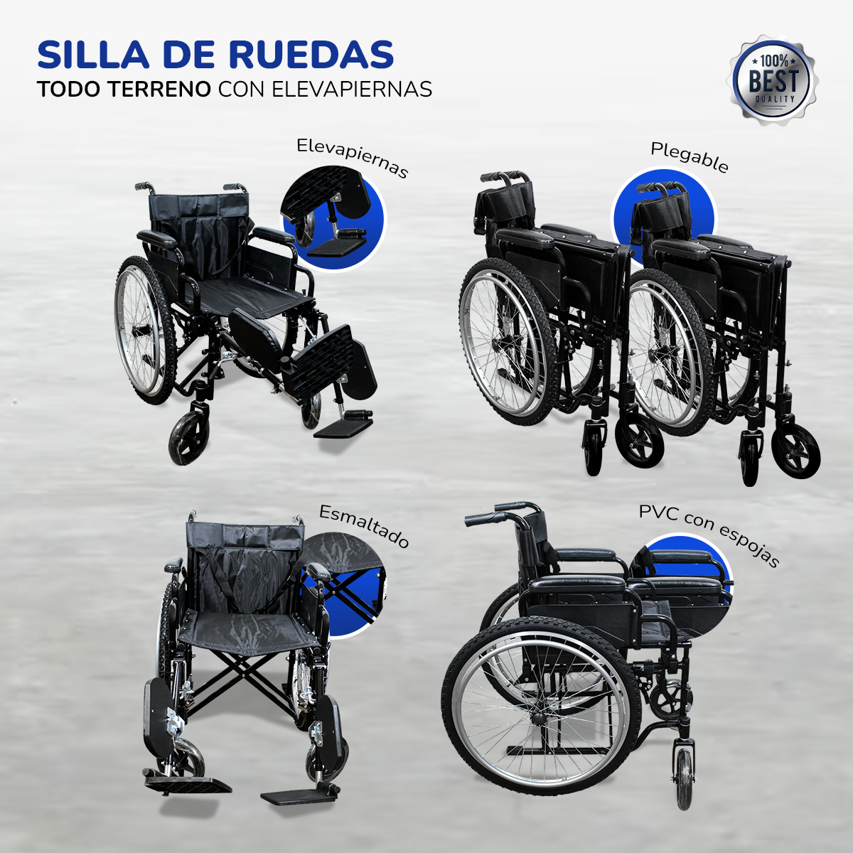 Foto 8 pulgar | Silla de Ruedas Todo Terreno con Elevapiernas y Bolsa Trasera