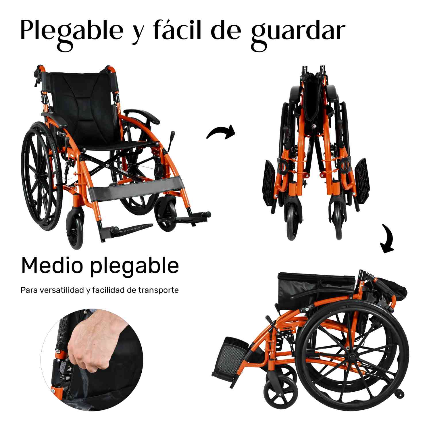 Foto 6 pulgar | Silla Ruedas Deportiva Ligera Aluminio Plegable + Rueditas