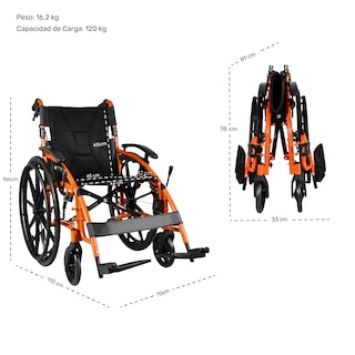 Foto 8 | Silla Ruedas Deportiva Ligera Aluminio Plegable + Rueditas