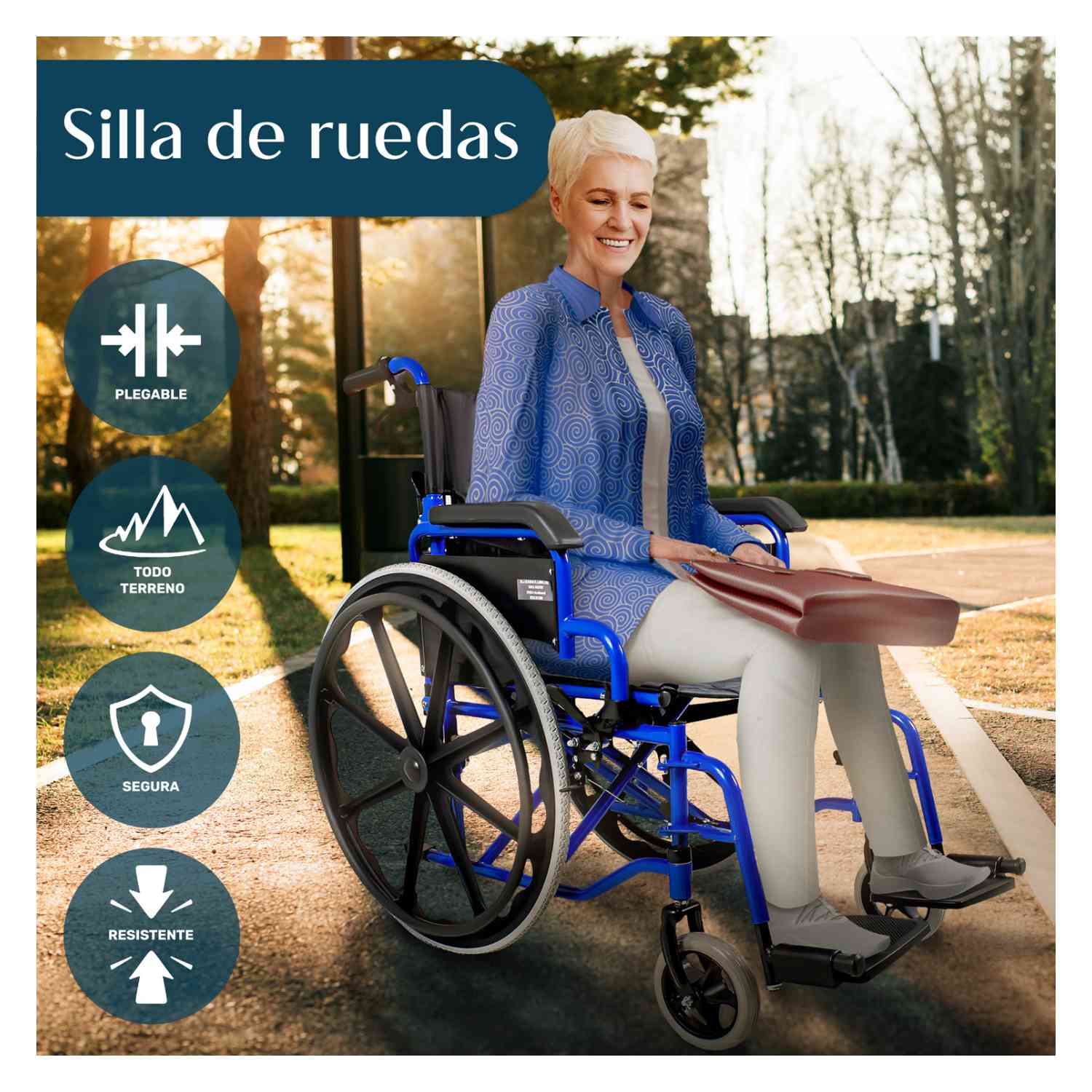 Foto 4 | Silla Ruedas Plegabble Ligera Aluminio Todo Terreno 2 Frenos