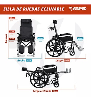 Foto 3 | Silla De Ruedas Reclinable Con Descansabrazos Y Elevapiernas Desmontables, Asiento Y Respaldo De Vinil, Rines Tipo Mag