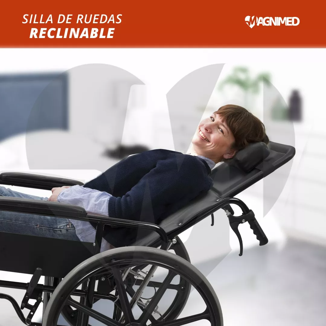 Foto 9 pulgar | Silla De Ruedas Reclinable Con Descansabrazos Y Elevapiernas Desmontables, Asiento Y Respaldo De Vinil, Rines Tipo Mag