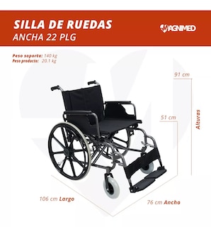 Foto 6 | Silla de Ruedas Sanezy Ancha Bariátrica 22 Pulgadas