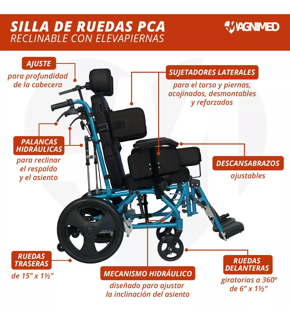 Foto 5 pulgar | Silla de Ruedas para Parálisis Cerebral con Elevapiernas y Arnés de Seguridad