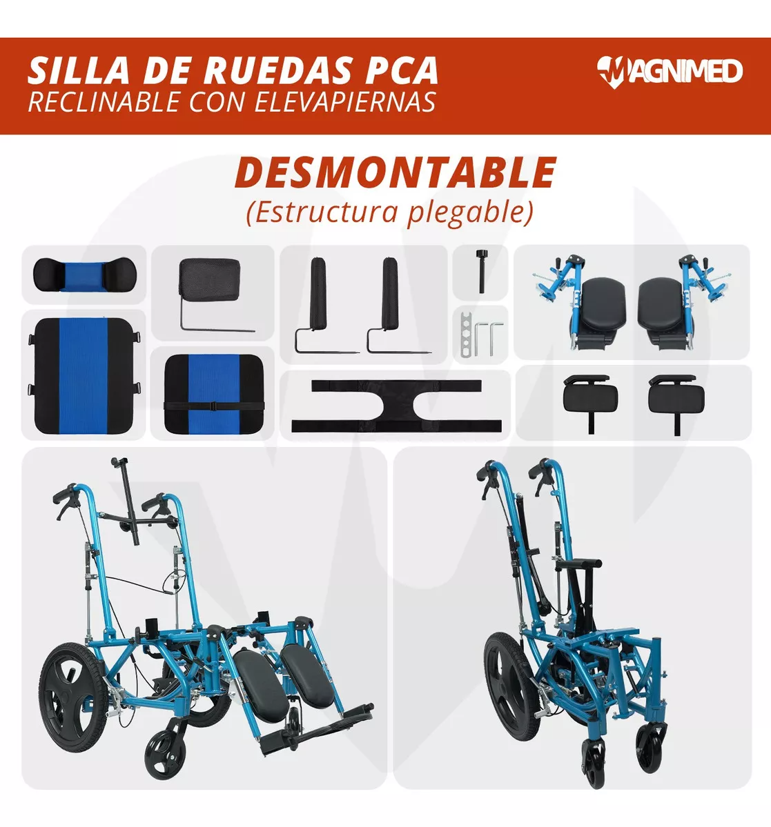 Foto 7 pulgar | Silla de Ruedas para Parálisis Cerebral con Elevapiernas y Arnés de Seguridad